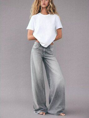 Zara TRF ELEPHANT LEG LOW RISE JEANS Wide Leg Baggy Denim Pants Flare Loose